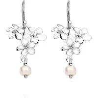 Nenalina Paar Ohrhänger "Ohrringe Ohrhänger Blume Süßwasserzuchtperle 925 Silber" Gr. 45, silber, Ohrringe, Damen, 45, ohne Stein, Silber 925 (Sterlingsilber), Paar Ohrhänger
