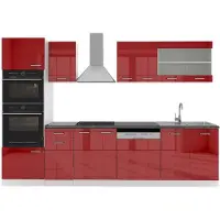 Vicco Küchenzeile R-Line Rot Hochglanz 300 cm mit Hochschrank, AP Anthrazit, Model 42350