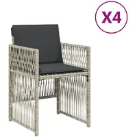 The Living Store Gartenstühle mit Kissen 4 Stk. Hellgrau Poly Rattan