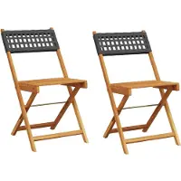 The Living Store Bistrostühle 2 Stk. Schwarz Massivholz Akazie und Poly Rattan