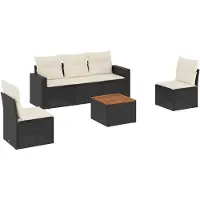 The Living Store 6-tlg. Garten-Sofagarnitur mit Kissen Schwarz Poly Rattan
