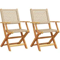 The Living Store Gartenstühle 2 Stk. Beige Massivholz Akazie und Poly Rattan