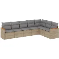 The Living Store 7-tlg. Garten-Sofagarnitur mit Kissen Beige Poly Rattan