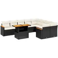 The Living Store 10-tlg. Garten-Sofagarnitur mit Kissen Schwarz Poly Rattan
