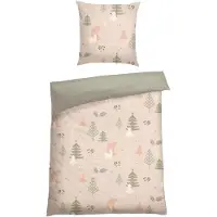 Schiesser Bettwäscheset Uma | Winterprint | Feinbiber | 2-teilig | 100% Baumwolle | Kuschelweich | YKK-Reißverschluss | 155x220 cm + 80x80 cm | Sand