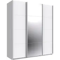 Wimex Schwebetürenschrank "Norderstedt", weiß (weiß, spiegel), B:180cm H:210cm T:64cm, Holzwerkstoff, Schränke, Schwebetürenschrank, INKLUSIVE 2 Stoffboxen und 2 zusätzliche Einlegeböden, mit Spiegel