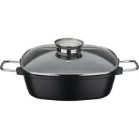 GSW Viereckbräter Gourmet GRANIT 28 x 28 x 8,5 cm , Aluminium, Edelstahl, Glas, Viereckbräter mit Aroma-Glasdeckel ø ca. 28 x 28 x H 8,5cm
