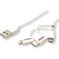 Roline USB 2.0 Sync- & Ladekabel, USB-A - USB-C / 8-Pin / USB MicroB, weiß, 1 m