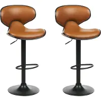 Beliani Barhocker Goldbraun Kunstleder Höhenverstellbar Drehbar mit Hoher Rückenlehne Schwarzes Metallgestell Fußstütze Modern Kücheninsel Küchenbar
