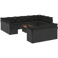 The Living Store 14-tlg. Garten-Sofagarnitur mit Kissen Schwarz Poly Rattan