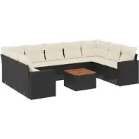 The Living Store 10-tlg. Garten-Sofagarnitur mit Kissen Schwarz Poly Rattan