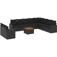 The Living Store 11-tlg. Garten-Sofagarnitur mit Kissen Schwarz Poly Rattan