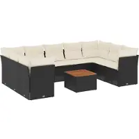 The Living Store 10-tlg. Garten-Sofagarnitur mit Kissen Schwarz Poly Rattan