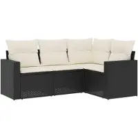 The Living Store 4-tlg. Garten-Sofagarnitur mit Kissen Schwarz Poly Rattan