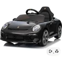 Vrooomy RUF GT Kinder Elektroauto 12V (1–5 Jahre) – Offiziell Lizenziert, mit Fernbedienung, EVA-Reifen, Bluetooth & Ledersitz – Kinder Elektrofahrzeug – Schwarz