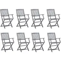 vidaXL Klappbare Gartenstühle 8 Stk. mit Kissen Massivholz Akazie - Gartenstuhl - Gartenstühle - Holz Gartenstuhl - Holz Gartenstühle