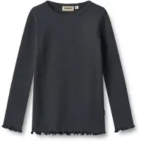 Wheat Langarmshirt "Rib T-Shirt L/S Ida", Mädchen, Gr. 116, blau (navy), Jersey, Obermaterial: 96% Baumwolle, 4% Elasthan, unifarben, figurbetont normal, Rundhals, Shirts Langarmshirt