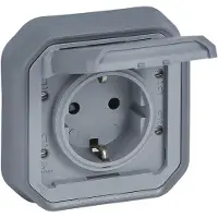 Legrand PLEXO New Aufsatz für Feuchtraum Steckdose inklusive Klappdeckel, Berührungsschutz IP44 grau, 069833L