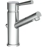 Schutte CORNWALL Niederdruckarmatur, Waschtischarmatur mit Zugstange, Wasserhahn Bad mit Ablaufgarnitur Waschbecken, Chrom