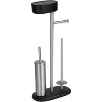 Wenko WC-Garnitur "Rivazza", schwarz, B:17cm H:72,5cm L:32cm, Edelstahl, Kunststoff, Reinigungsbürsten, WC-Garnitur, integrierter Toilettenpapierhalter und Box