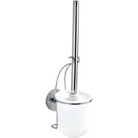 Wenko WC-Garnitur "Milazzo", grau (chromfarben, weiß), B:12cm H:36,5cm L:10cm, Edelstahl, Kunststoff, Reinigungsbürsten, WC-Garnitur, Vacuum-Loc - Befestigen ohne bohren