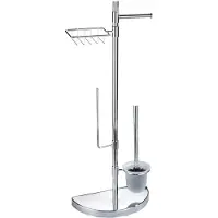 Wenko WC-Garnitur "Raumsparwunder", silber, B:34cm H:84,5cm L:18cm, Edelstahl, Reinigungsbürsten, WC-Garnitur, mit Ersatzrollen- und Feuchttücher-Halter