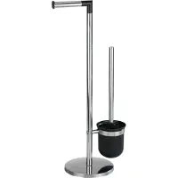 Wenko WC-Garnitur "Parus", silber (silberfarben), B:16,5cm H:57cm L:25,5cm, Edelstahl, Kunststoff, Reinigungsbürsten, WC-Garnitur, Stand WC-Garnitur