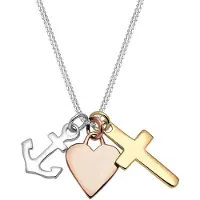 Elli Halskette Bi-Color Anker Herz Kreuz 925 Sterling Silber Elli Bunt