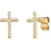 Engelsrufer Paar Ohrstecker "Kreuz", gold (gelbgoldfarben, kristallweiß, kristallweiß), Ohrringe, Damen, Silber 925 (Sterlingsilber), Paar Ohrstecker, Made in Germany - mit Zirkonia (synth.)
