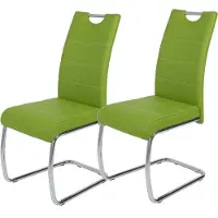 Hela Tische, 2er Set Esszimmerstuhl Freischwinger Flora - Bezug Kunstleder Grün - Metallgestell Rundrohr verchromt - 120kg belastbar - Lehne mit Griff