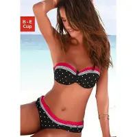 LASCANA Bandeau-Bikini-Top "Monroe", Damen, Gr. 38, Cup C, bunt (schwarz, rot), Recycling-Polyamid, gepunktet, gestreift, Bikini-Oberteile Bandeau-Bikini-Top