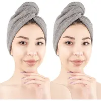 Hammetex Turban-Handtuch "2er Set Haarturban Damen, 100% Baumwolle, Flauschig & Schnelltrocknend", (Set, 2 St., 2), Uni-Farben, weich
