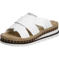 Rieker Pantolette , Damen, Gr. 38, weiß, Lederimitat, Schuhe Pantolette, Keilabsatz, Sommerschuh, Schlappen mit Juteumrahmung