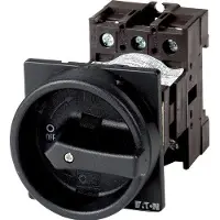 Eaton 017518 Hauptschalter, P1, 32 A, Zwischenbau, 3-polig, 1 Schließer, 1 Öffner, HALT-Funktion, mit schwarzem Drehgriff und Sperrkranz