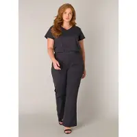 Base Level Curvy Stoffhose "Lori", Damen, Gr. 44, Länge 32, schwarz, Web, Obermaterial: 75% Polyamid, 25% Elasthan, unifarben, lang, Hosen Stoffhose, Sommerhose mit Stetch und leichtem Schlag