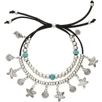 LASCANA Fußkette mit Anhänger "in Layer Look" 2 reihiges Fußkettchen mit muschelförmige Anhänger