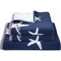 Dyckhoff Handtuch Set "Maritim, Starfish", blau (navy), 3 Stk., Frottier, Frottier, Obermaterial: 100% Baumwolle, Handtuch-Sets, Handtuch Set, 2 Handtücher (50x100cm), 1 Duschtuch (70x140cm)
