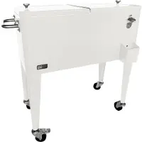 Axi Retro Getränkekühler Weiß | Kühlwagen / Kühler mit Rollen - 76 Liter | Fahrbare Kühlbox für den Garten/Outdoor