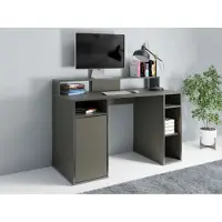 Home affaire Schreibtisch "Orem", grau, B:125cm H:89cm T:55cm, Tische, Schreibtisch, Gamingtisch mit Tür und Monitoraufsatz, Breite 125 x 55 cm