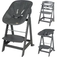 Roba Born Up Treppenhochstuhl, Set 2in1, 'Graphite gesteppt', Hochstuhl mit Liegefunktion, ab Geburt