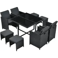 Juskys Polyrattan Sitzgruppe Baracoa L 9-teilig wetterfest & stapelbar – Gartenmöbel Set mit 4 Stühle, 4 Hocker & Tisch für Garten & Terrasse