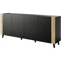 Cama FARO Kommode 200x42x82 mattschwarz + Eiche craft, Schwarz, Partikelbord, Einfarbig, Modern, Rechteckig, Partikelbord