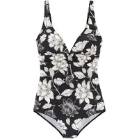 s.Oliver Badeanzug "Lady", Damen, Gr. 42, Cup C, schwarz (schwarz, cream), Recycling-Polyamid, bedruckt, floral, Badeanzüge Badeanzug, mit floralem Design