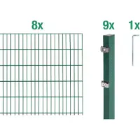 Alberts Doppelstabmatten Zaun, Höhe 140 cm, Länge 16 m, Zaun-Komplettset zum Einbetonieren, grün, Pfosten 60x40 mm