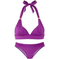 LASCANA Triangel-Bikini "Toni", Damen, Gr. 44, Cup C, lila, Microfaser, Recycling-Polyamid, unifarben, Bikini-Sets Triangel-Bikini, mit goldfarbenen Accessoires