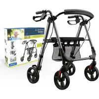 DeLOCK Rollator leicht & einstellbar, 6,2 KG, Sitz mit Rückenlehne, Netz & Stockhalter, klappbar, 4-fach höhenverstellbar, 136 KG, Gehhilfe
