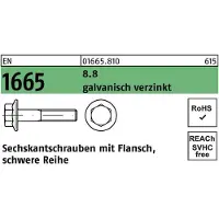 Industrial Quality Supplies EN 1665 - Stahl 8.8 verzinkt - M 10x30 - Sechskantschrauben mit Flansch, schwere Reihe
