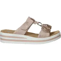 Rieker Pantolette Sommerschuh, Urlaubsschuh mit Glitzersteine, Metallic-Optik