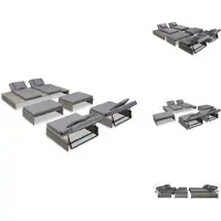 vidaXL 5-tlg. Garten-Lounge-Set mit Auflagen Poly Rattan Grau - Gartenmöbel-Sets