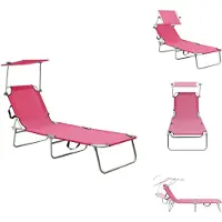 vidaXL Klappbare Sonnenliege mit Dach Stahl Magento Rosa - Sonnenliegen